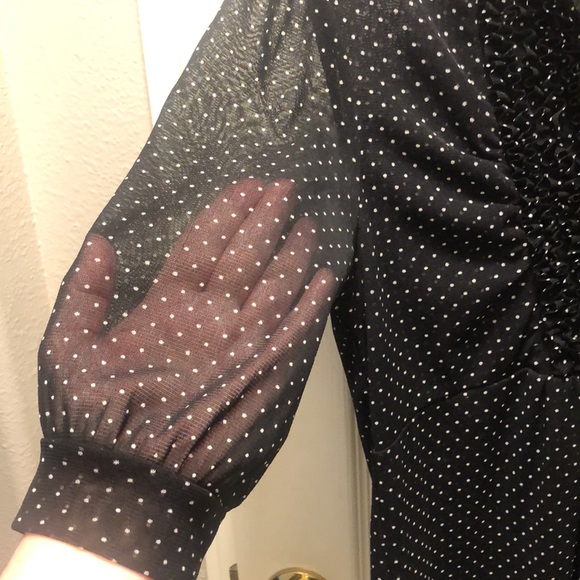 INC  V Neck Blouse, Black w/white Polka Dot - Picture 4 of 6